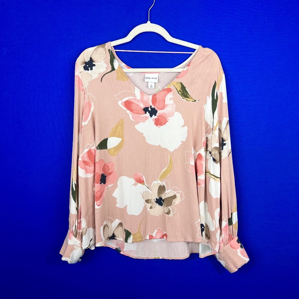 Ava & Viv Pink Floral Long Sleeve Blouse